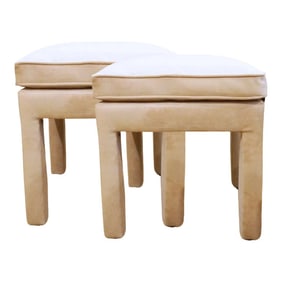 Mid-Century Parsons Stools in the Style of Milo Baughman With New Scalamandrè Velvet