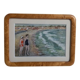 1920s Framed Seaside Watercolor – Serene Ocean Scene