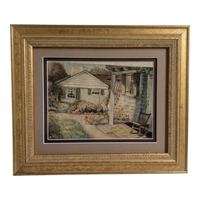 1920s Watercolor of Country Cottage by w.c. Vincent – Framed Vintage Landscape