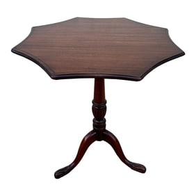 Scalloped Edge Inlaid Octagonal Mahogany Lamp Side Table