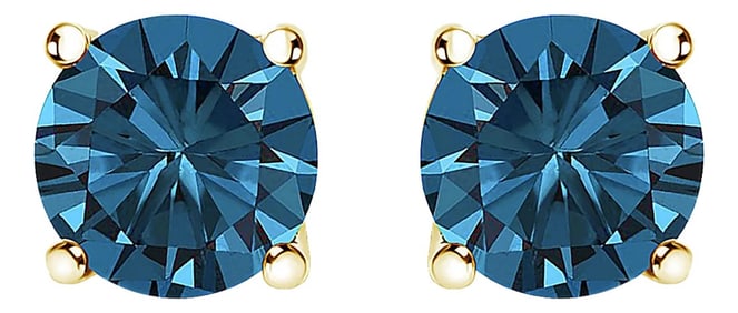 14K Yellow Gold 1/2 Cttw Round Brilliant Cut Lab Grown Blue Diamond 4-Prong Classic Solitaire Stud E