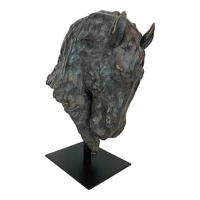 Currey & Company Modern Verdigris Patina Bronze Horse on Stand Sculpture