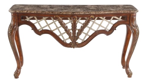 Rococo Style Hand Carved Marble Top Console Table