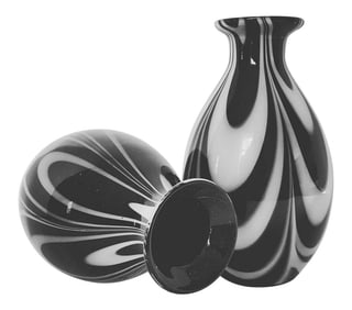 Black and White Murano Blown Glass Vase - a Pair