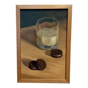 Original Signed Still Life Oil Painting Milk and Cookies D. Van Horn