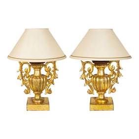 Vintage Pair of Carved Giltwood Table Lamps