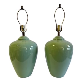 Stunning Vintage Christopher Dresser Style Chinoiserie Monumental Celadon Ginger Jar Table Lamps - A