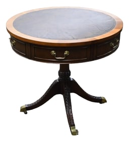 Oxford Finish Tooled Leather Top Kindel Drum Table