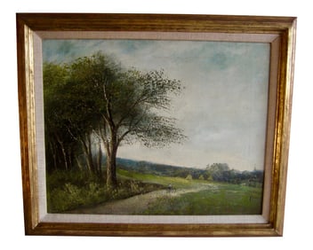 19th Century French Oil Painting Landscape Country Side by Lucien Henry Barbizon School