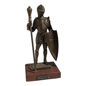 Mid 20th Century Vintage Bronze Mounted Statue of a Knight