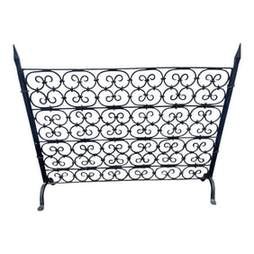 Vintage French Country Black Wrought Iron Fireplace Screen