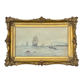 Antique Maritime Harbor Clipper Ship at Sea by Saint Clair Mulholland