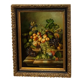Vintage Impressionist Style Signed Oil Print Still Life Artwork