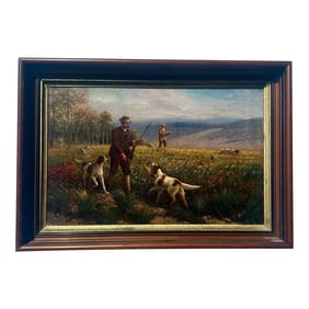 Hunting Dog Landscape Scene, Original Oil Painting by a.b. Frost