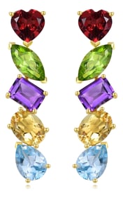 Nina Zhou Secret Garden Multi Gemstone Drop Earrings in 14k Yellow Gold - A Pair