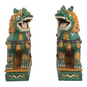 Pair of Large Chinese Sancai Pottery Foo Dogs, 20th Century or Earlier