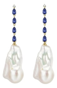 Nina Zhou Sapphire Diamond & Baroque Pearl Convertible Drop Earrings in 18k Yellow Gold - A Pair