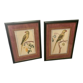 Pair of Green Parrot Prints Facing Each Other. Porter Design 1990