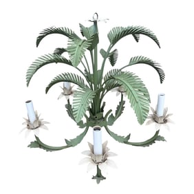 1980s Tole Palm Leaf Chandelier With Five Lights