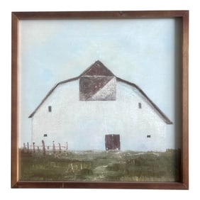 Vintage Painting of a White Barn Framed Print