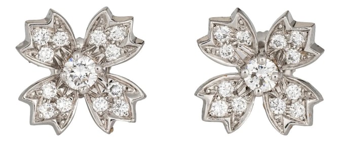 1994 Tiffany & Co Diamond Floret Earrings Vintage Platinum Flowers Signed- Set of 2