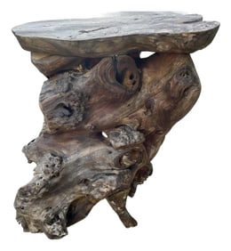 Root Wood Burlwood Stand Artist Made Free Form Adirondack Organic Side Table
