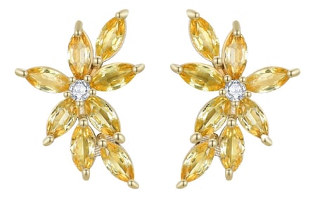 Nina Zhou Yellow Sapphire Diamond Small Cluster Earrings in 14k Gold-Set of 2