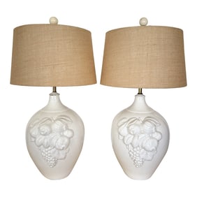 Italian Bottle Shaped Fruit Relief Ceramic Table Lamps From 80's/a Pair