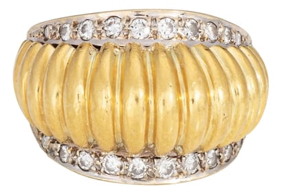 80s Vintage Fluted Dome Ring Size 8.5 Diamond 18k Yellow Gold Wide Band Jewelry