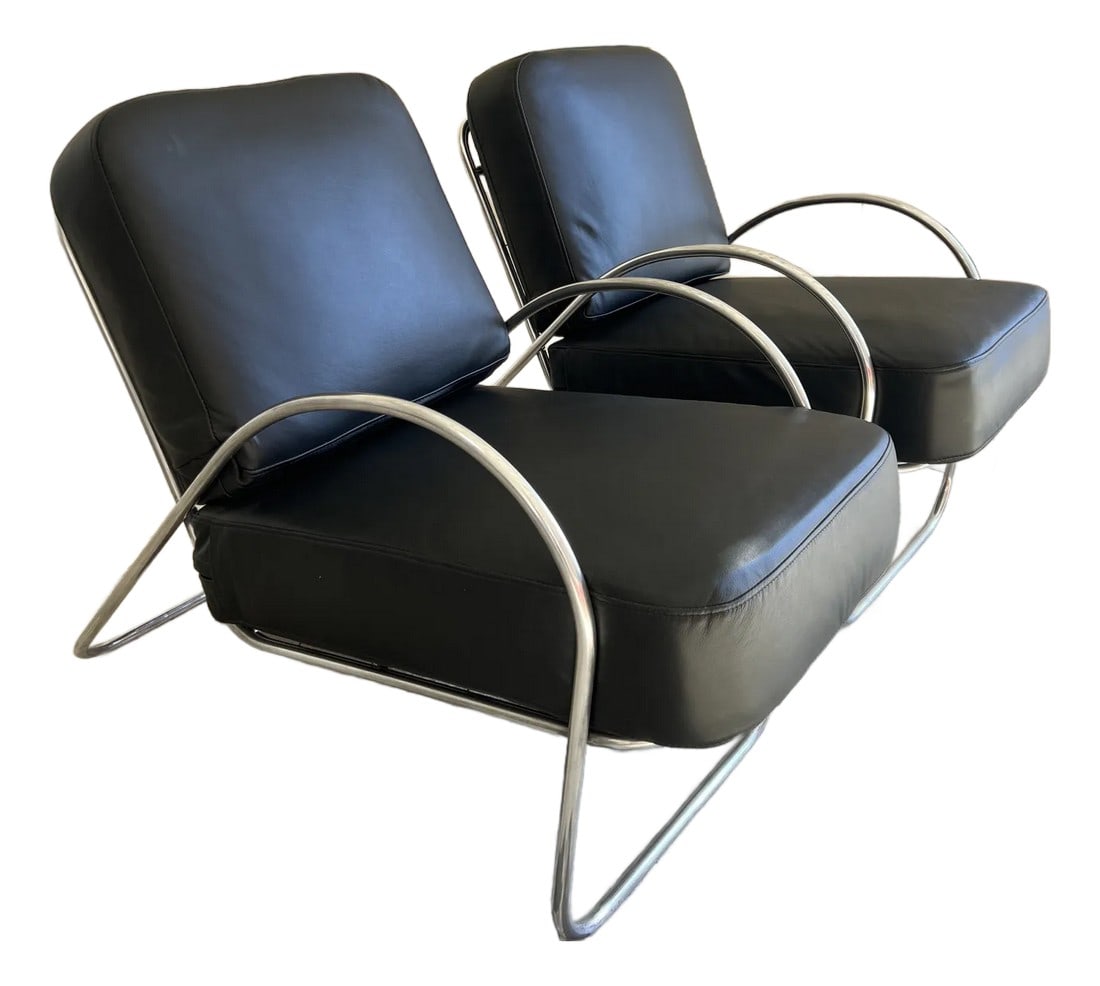 Mid Century Modern Leather and Aluminum Lounge Chairs by Richard Neutra - A Pair (1 of 6)