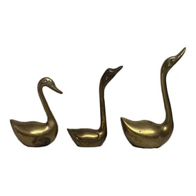 Mid Century Brass Swans Set of 3