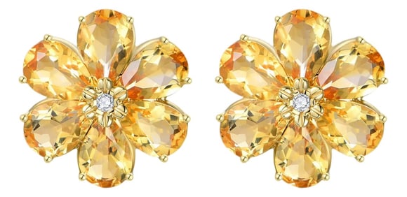 Nina Zhou 7.85ctw Citrine Diamond Wildflower Earrings in 14k Yellow Gold-Set of 2