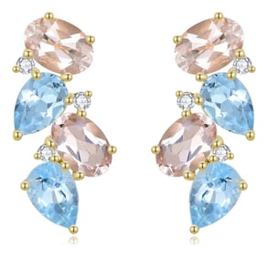 Nina Zhou Nosa Aquamarine, Morganite and Diamond Cluster Earrings 18k Yellow Gold- 2 pieces