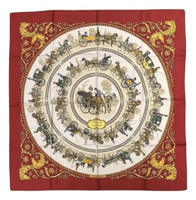 Hermes La Promenade de Longchamps Scarf in red c.1960s