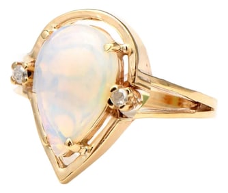 14KY Crystal Opal & Diamond Accent Ring, size 5.25