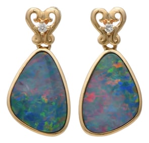 14KY Boulder Opal & Diamond Accent Earrings, 2 pieces