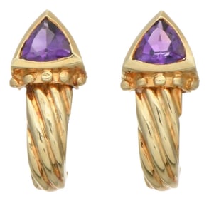 14KY Trillion Amethyst(1.56) Half-Hoop Earrings, 2 pieces