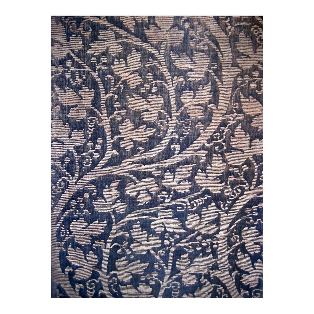 Fortuny Printed Velvet Fabric, Circa 1930: Fortuny was famous for printed cotton and also for silk but not only , also for printed velvet , here we have a navy bleu velvet with a silver print design , first edited in 1907 this design show all