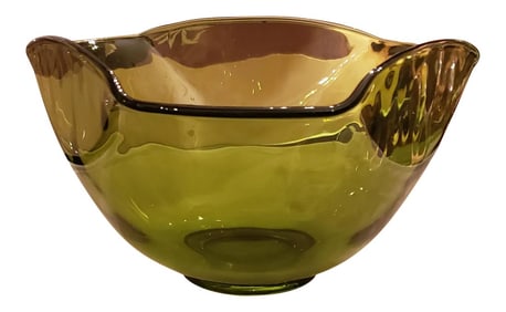 Vintage Green Glass Centerpiece With Folded Edges