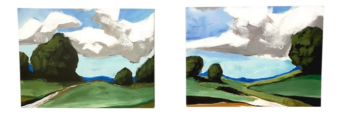 Contemporary Summer Landscape Prints on Canvas - a Pair
