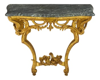 Rococo Style Carved Giltwood Antique Pier Console Table, 19th Century
