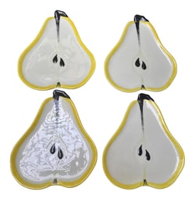 Mid 20th Century Hand Painted Ceramic Pear Shaped Dish/Plate by Ernestine Cannon Salerno Italy - Set