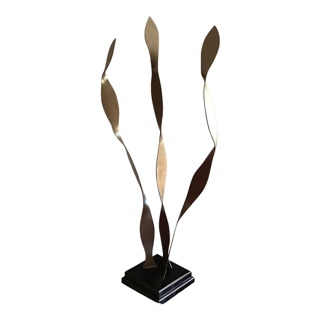Vintage Signed Van Teal Modern Abstract Bronze Sculpture: Hivo Van Teal Signed Seaweed Bronze Sculpture. Over 36 inches tall these curved stems are supported by a black marble base. A stunning piece worthy of a showplace in any home. Condition: Alterations: