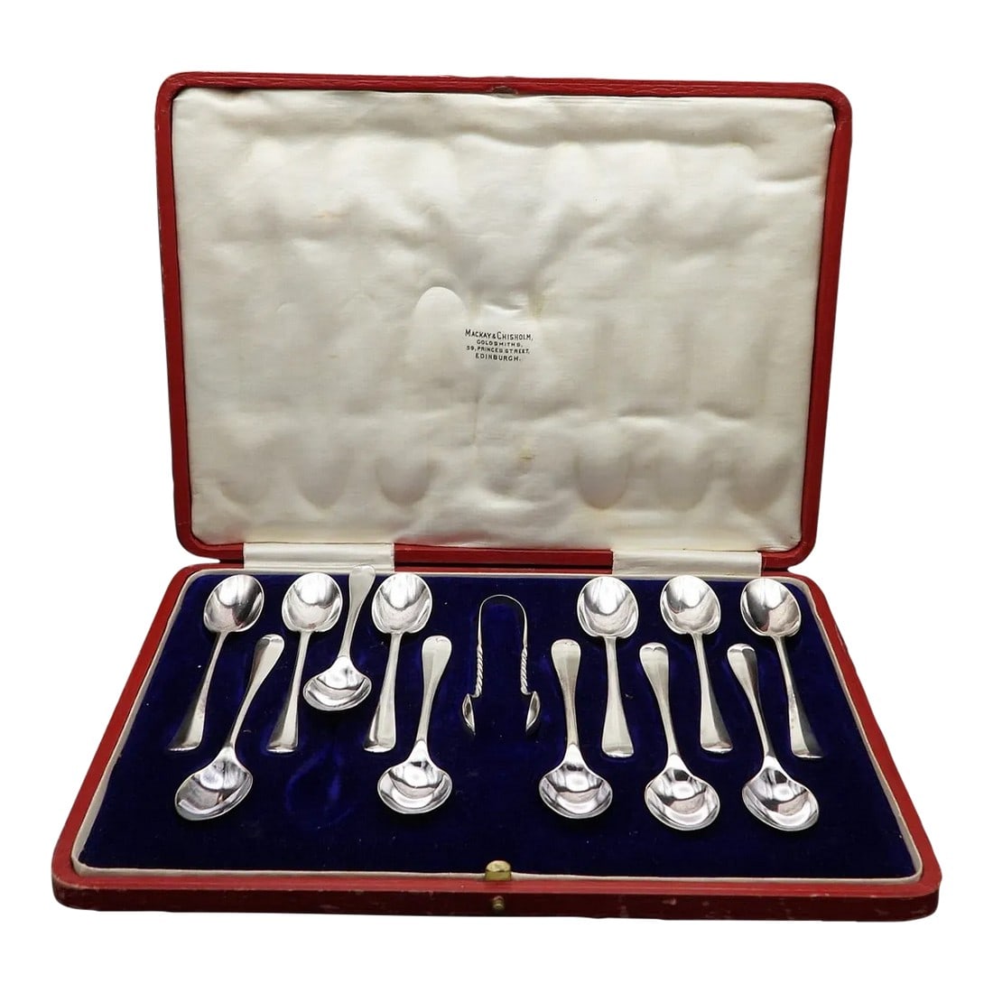 Antique Walker & Hall English Sheffield Silver Demitasse Spoons Sugar Tong 1900 1901 Set of 13 (1 of 10)