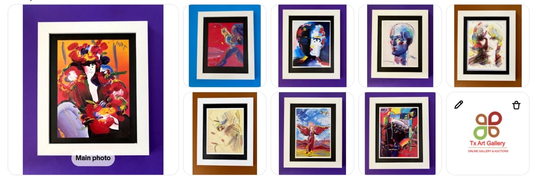 PETER MAX + SET OF 8 POP ART SIGNED VINTAGE PRINTS + NEW WHITE FRAMES!: We have for Sale this Beautiful Set of 8 Vintage Prints PETER MAX AWESOME PRINTS ON GLOSSY PAPER SIGNED ON THE PLATE FULL OF COLOR PRINTS SIZE OF THE PRINTS IS ABOUT : 7 X 5 in FRAME COVERS AN AREA OV