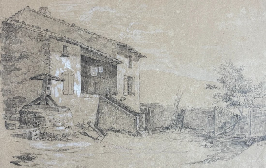 Antique Drawing Original Thinons, Landscape, House, Bourgogne 19th century 1836 (1 of 9)