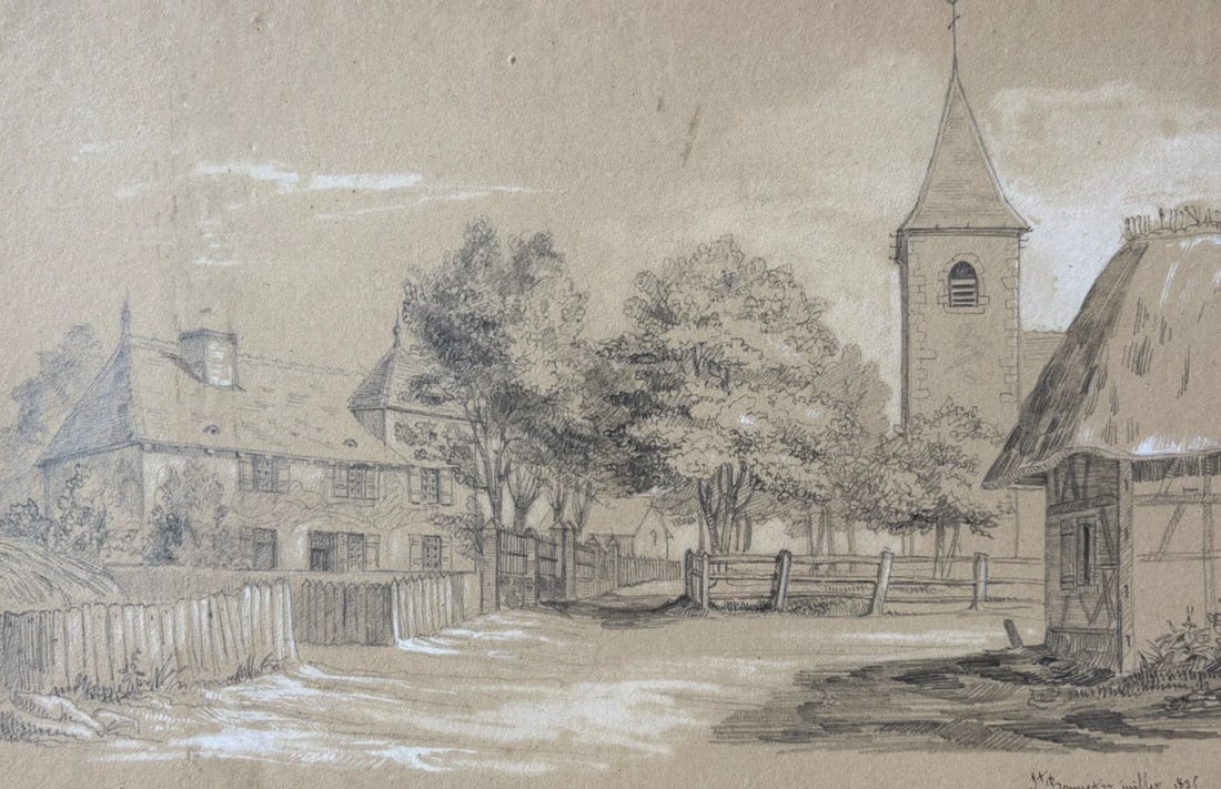 Antique Ink Drawing Original 19th century St Bonet Landscape 1835 (1 of 9)