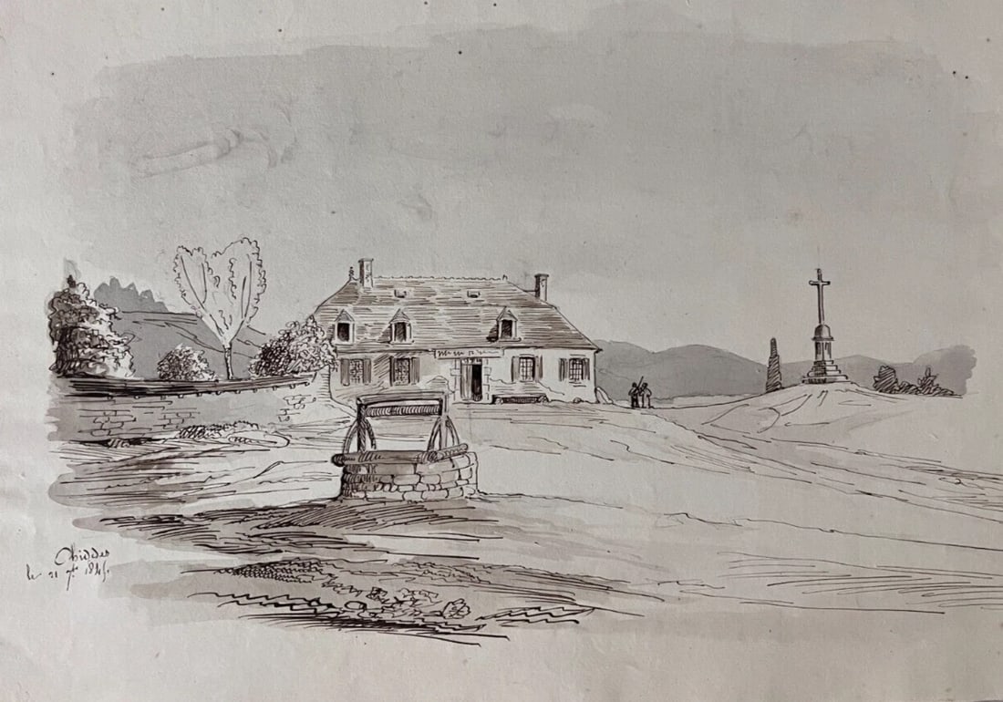 Antique Drawing Original Landscape, House, Farm, Chiddes 19th century 1845 (1 of 9)