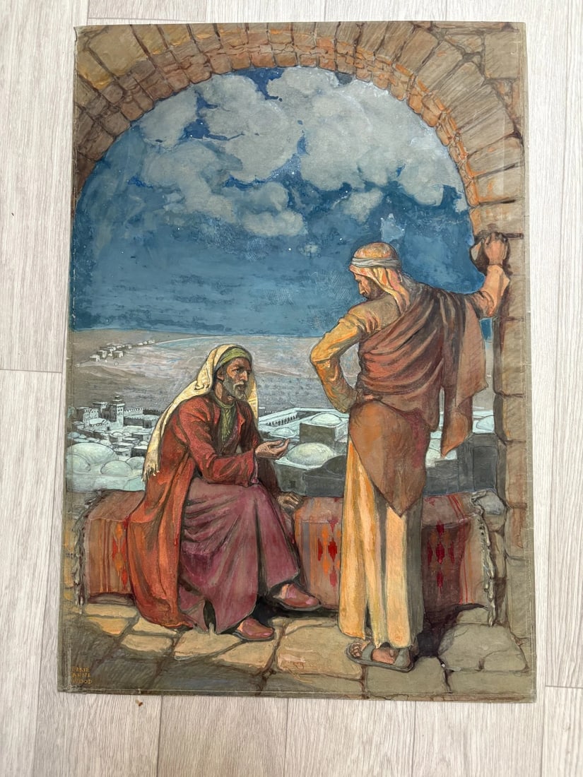 Antique Painting Original Religious Elsie Anna WOOD (1887-?) Christ, Jericho: Please Note: Customers in Europe might be charged customs fees upon delivery. However, if you paid VAT on eBay at checkout, please show the payment confirmation to customs authorities to avoid double