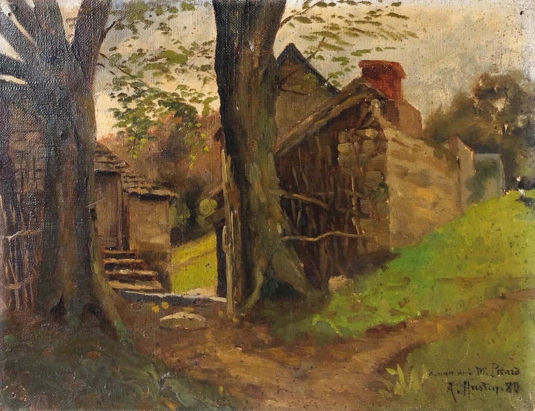 Antique Oil Painting Signed House Landscape French (1 of 9)